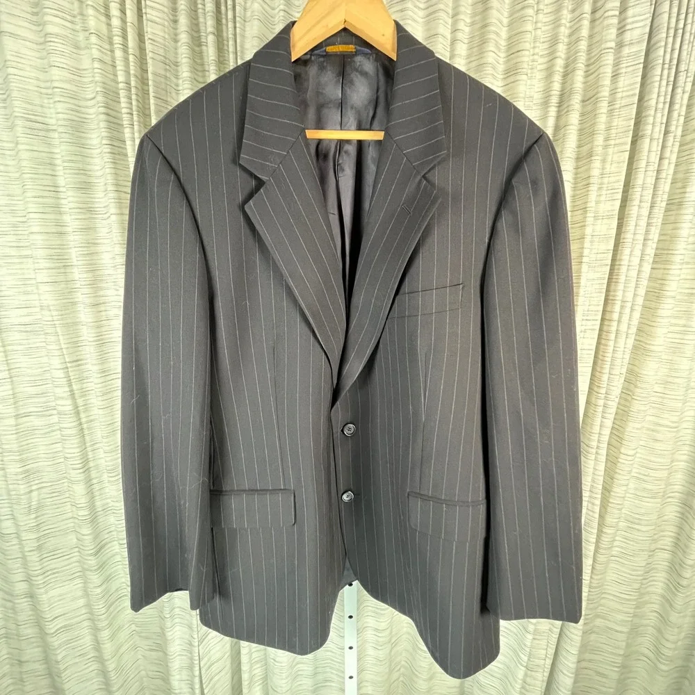 Brooks Brothers Brooksease Mens 44R Navy Pinstripe Wool Blend Blazer‎ Sport Coat